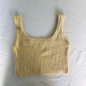 Laine Honolulu Ribbed Scoop Neck Crop Tank Top - Cream